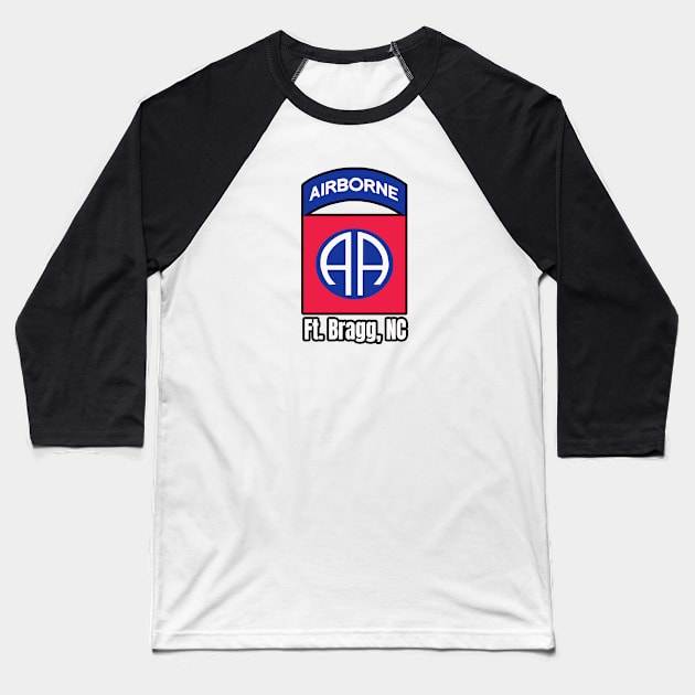 82nd Airborne Ft. Bragg Outline Baseball T-Shirt by Trent Tides